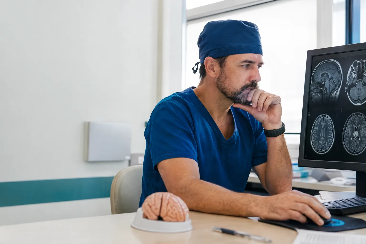 Profissional de Neurocirurgia em sua atividade
